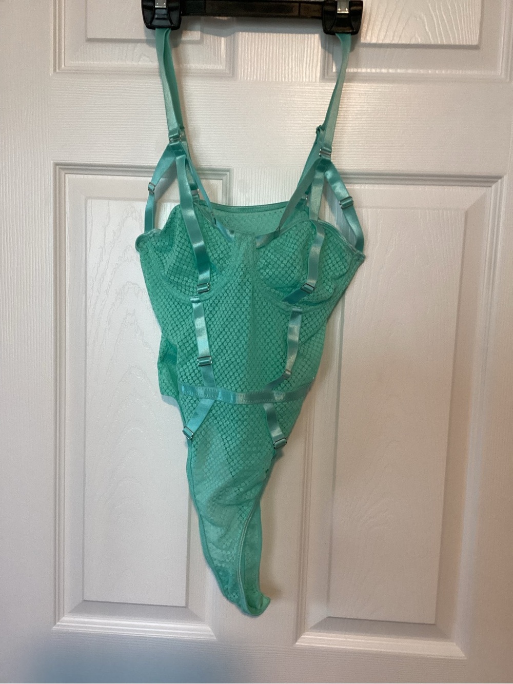 Mint Green Lace Sheer Bodysuit with Satin Straps - Women Intimates